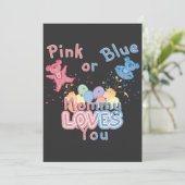 Roze of blauwe mammie houdt van je - gender onthul save the date (Staand voorkant)