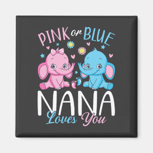 Roze of Blauwe Nana Loves You Olifant Baby Square Magneet