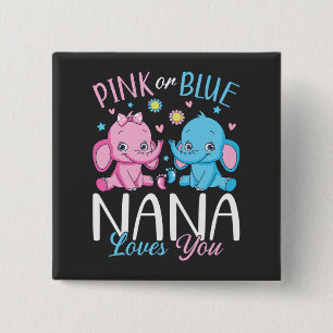 Roze of Blauwe Nana Loves You Olifant Baby Square Vierkante Button 5,1 Cm