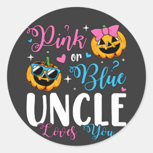 Roze of blauwe oom houdt van je pompoen Baby Ronde Sticker