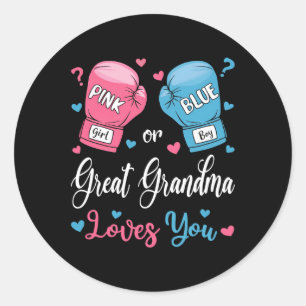 Roze of blauwe overgrootmoeder houdt van je boksen ronde sticker