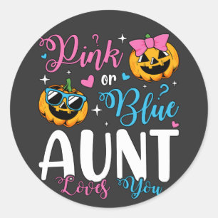 Roze of blauwe tante houdt van je pompoen Baby Ronde Sticker