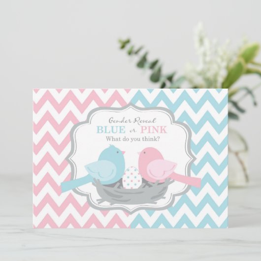 Roze of blauwe vogels en Chevron Gender onthulling Kaart (Staand voorkant)