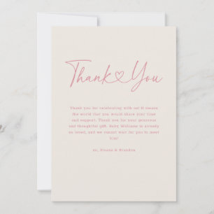 Roze Oh Baby Hart Kalligrafie Eenvoudig Baby showe Bedankkaart