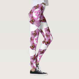Roze ohm mandala design met Monarch butterflies Leggings