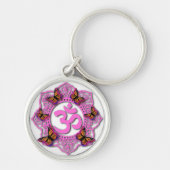 Roze ohm mandala design met Monarch butterflies Sleutelhanger (Voorkant)