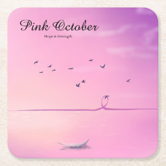 Roze Oktober Pastel Kunst Vierkante Kartonnen Onderzetter
