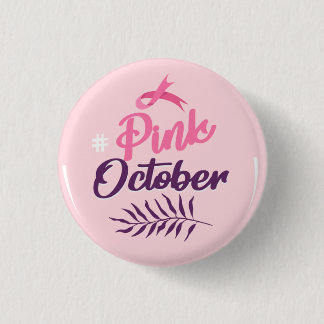 Roze oktober ronde button 3,2 cm