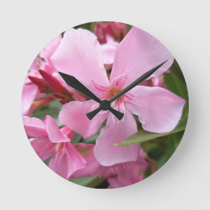 Roze Oleander Bloem Wandschijf Elegante Botanica Ronde Klok