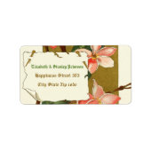 roze oleander bloemetjes trouwlabel etiket (Voorkant)