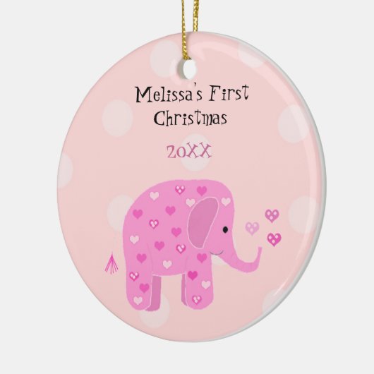 Roze olifant Baby Eerste Kerstmis Keramisch Ornament (Links)
