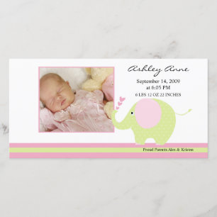 Roze olifant Baby Girl Birth Annoucement Aankondiging