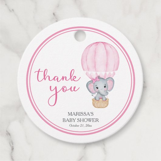 Roze olifant Baby Girl Shower Bedankjes Labels (Voorkant)