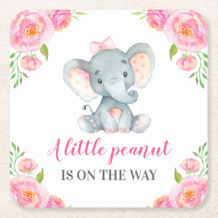 Roze olifant Baby Girl Shower Birthday Vierkante Kartonnen Onderzetter