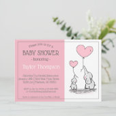 Roze Olifant Baby hart ballon Douche Uitnodiging (Staand voorkant)