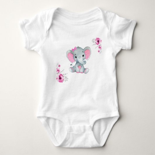 Roze olifant baby meisje bodysuit (Voorkant)