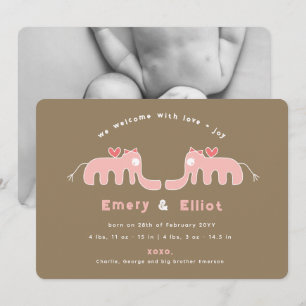 Roze Olifant Baby Meisje Foto Geboorteaankondiging Aankondiging