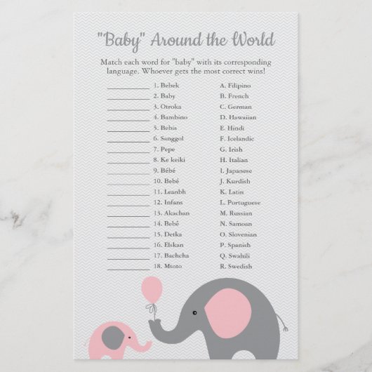 Roze olifant Baby rondom de Wereldvertaling Flyer (Voorkant)