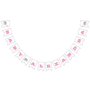 Roze Olifant Baby shower Banner Bunting Flags