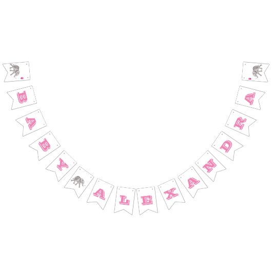 Roze Olifant Baby shower Banner Bunting Flags (Alle)