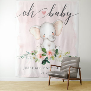 Roze Olifant Baby shower Banner Foto Achtergrond Wandkleed