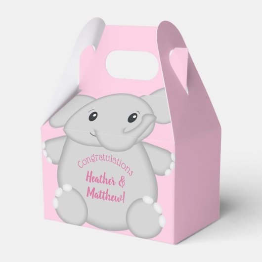 Roze olifant Baby shower Bedankdoosjes (Voorkant Zijde)