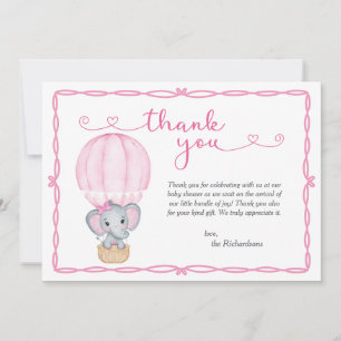Roze olifant Baby shower Bedankkaart