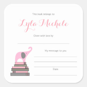 Roze Olifant baby shower bookplate Vierkante Sticker