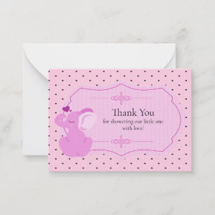Roze Olifant Baby shower Dank u Kaarten Notitiekaartje