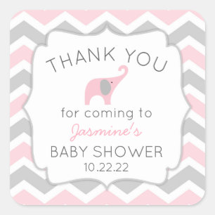 Roze olifant baby shower dank u voor sticker