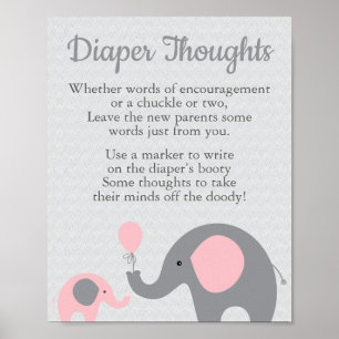 Roze olifant Baby shower Diaper over gedachtenwiss Poster