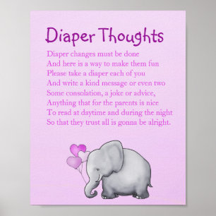 Roze olifant Baby shower Diaper over getoute damme Poster
