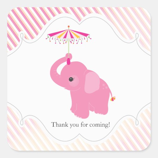 Roze Olifant Baby shower Favor Sticker (Voorkant)