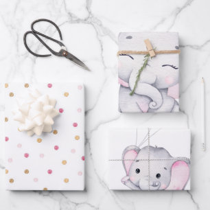 Roze olifant Baby shower Inpakpapier Vel