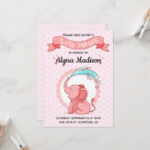 Roze olifant Baby shower Kaart (Voorkant / Achterkant in situ)