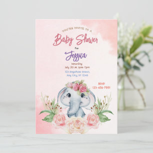 Roze olifant Baby shower Kaart