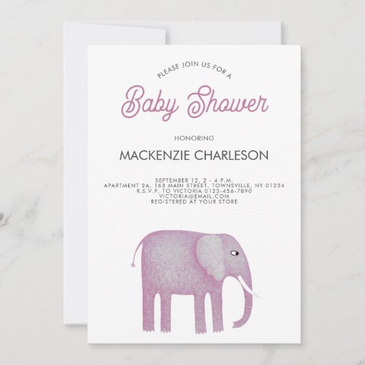 Roze olifant Baby shower Kaart (Voorkant)