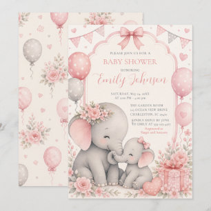 Roze Olifant Baby Shower Kaart