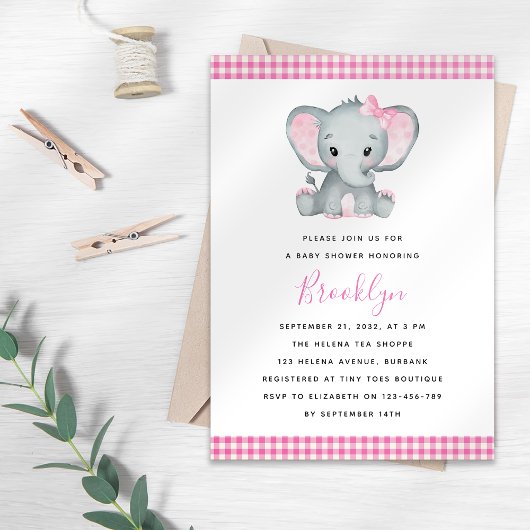 Roze olifant Baby shower Kaart
