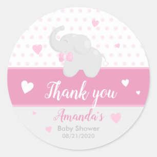 Roze Olifant Baby shower Meisje Dank je Sticker