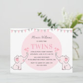 Roze Olifant Baby Shower | Meisjes Tweeling Baby S Kaart (Staand voorkant)