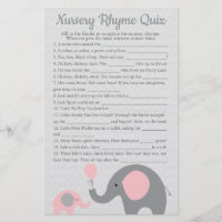 Roze olifant Baby shower Nursery Rhyme Quiz Game