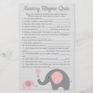 Roze olifant Baby shower Nursery Rhyme Quiz Game Flyer