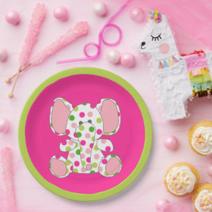 Roze olifant Baby shower Papieren Bordje