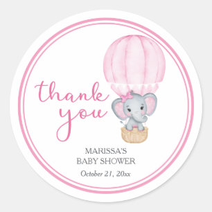 Roze olifant Baby shower Ronde Sticker