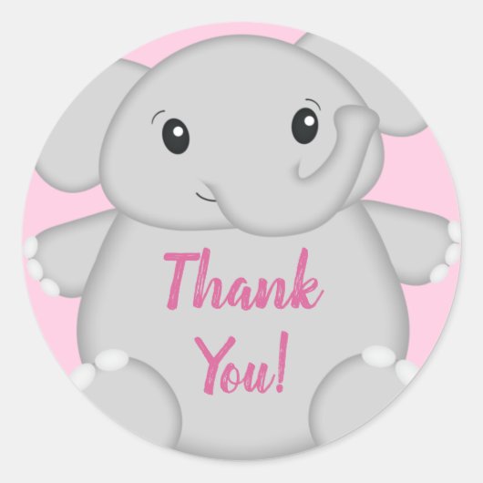 Roze olifant Baby shower Ronde Sticker (Voorkant)