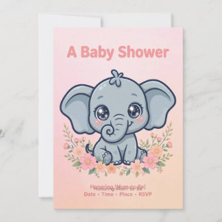 Roze Olifant Baby Shower Uitnodiging