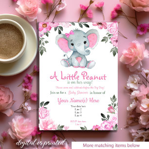 Roze olifant Baby shower-uitnodiging, rustige Invi Kaart