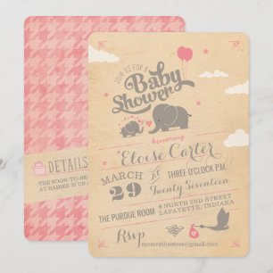 Roze Olifant Baby Shower Uitnodigingen