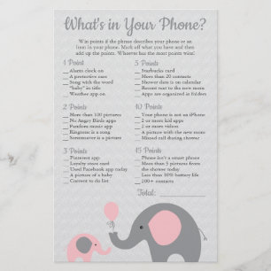 Roze olifant Baby shower Wat zit er in je telefoon Flyer